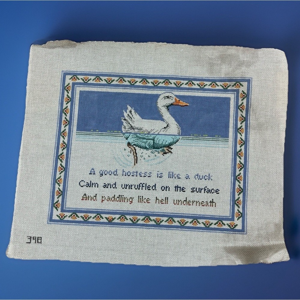Handpainted Needlepoint‎ Canvas A Good Hostess Is Like A Duck 18 Count